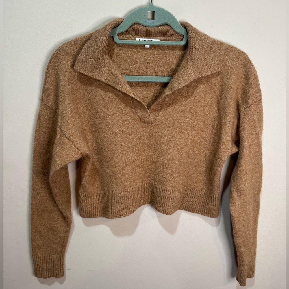 Reformation Cashmere Polo Sweater in
Camel Tan - Picture 2 of 6